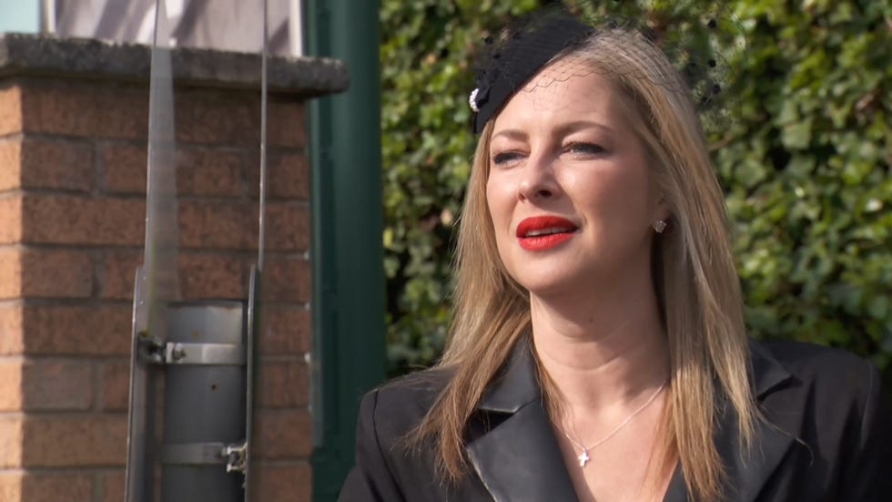 hollyoaks, claire devine banks in funeral attire