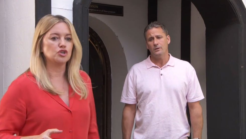 hollyoaks characters diane and tony argue outside the pub