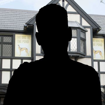 photoshop comp of a male silhouette in front of hollyoaks pub the dog in the pond