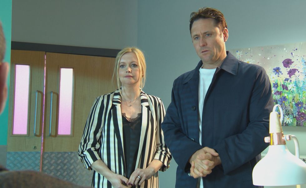 tony and diane hutchinson visit edward at the hospital in hollyoaks