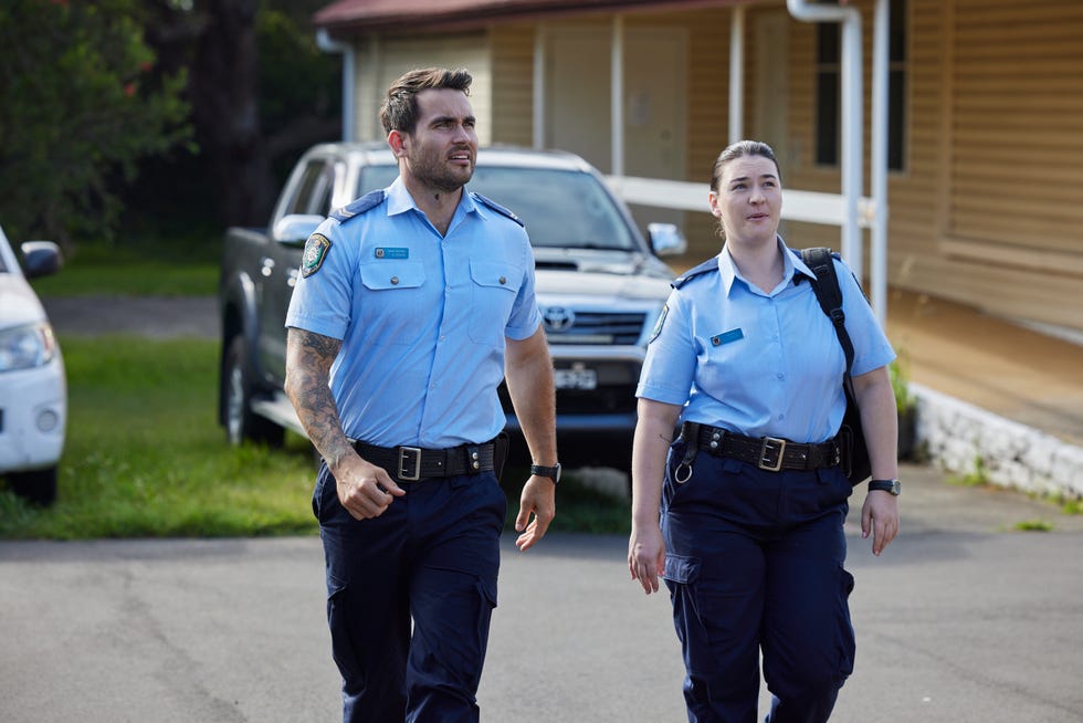 EMBARGO 19/08/2024 Cash Newman and Constable Devlin in Home and Away embargo 19082024 cash newman and constable devlin in home and away
