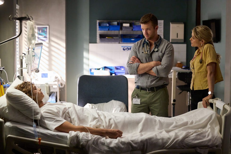 embargo 02062025 levi fowler and bree cameron check on theo poulos at the hospital in home and away