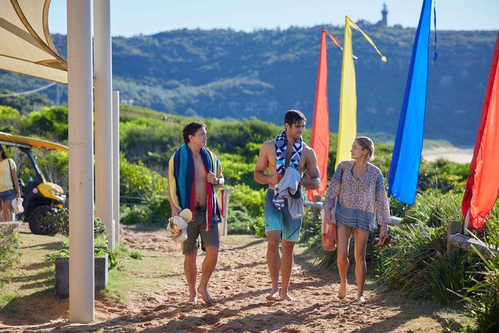 embargo 04112024 Perri Hayes, Tane Parata and Harper Matheson help Alf Stewart when he suffers from chest pains at home and away