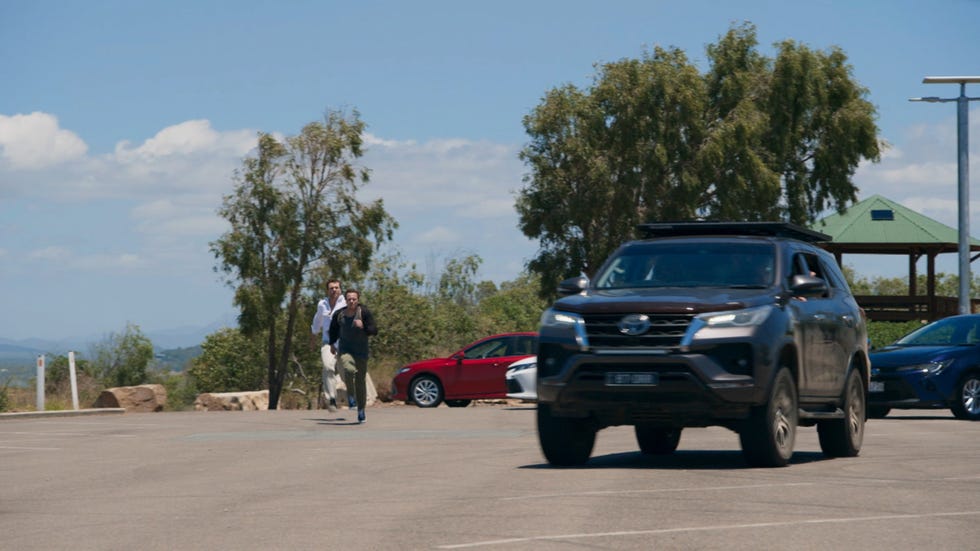 dean thompson and levi fowler see dean's truck speeding away in home and away