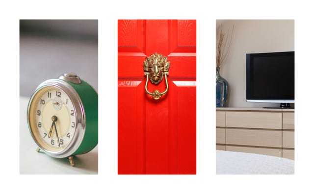 Alarm clock, door knocker and small TV