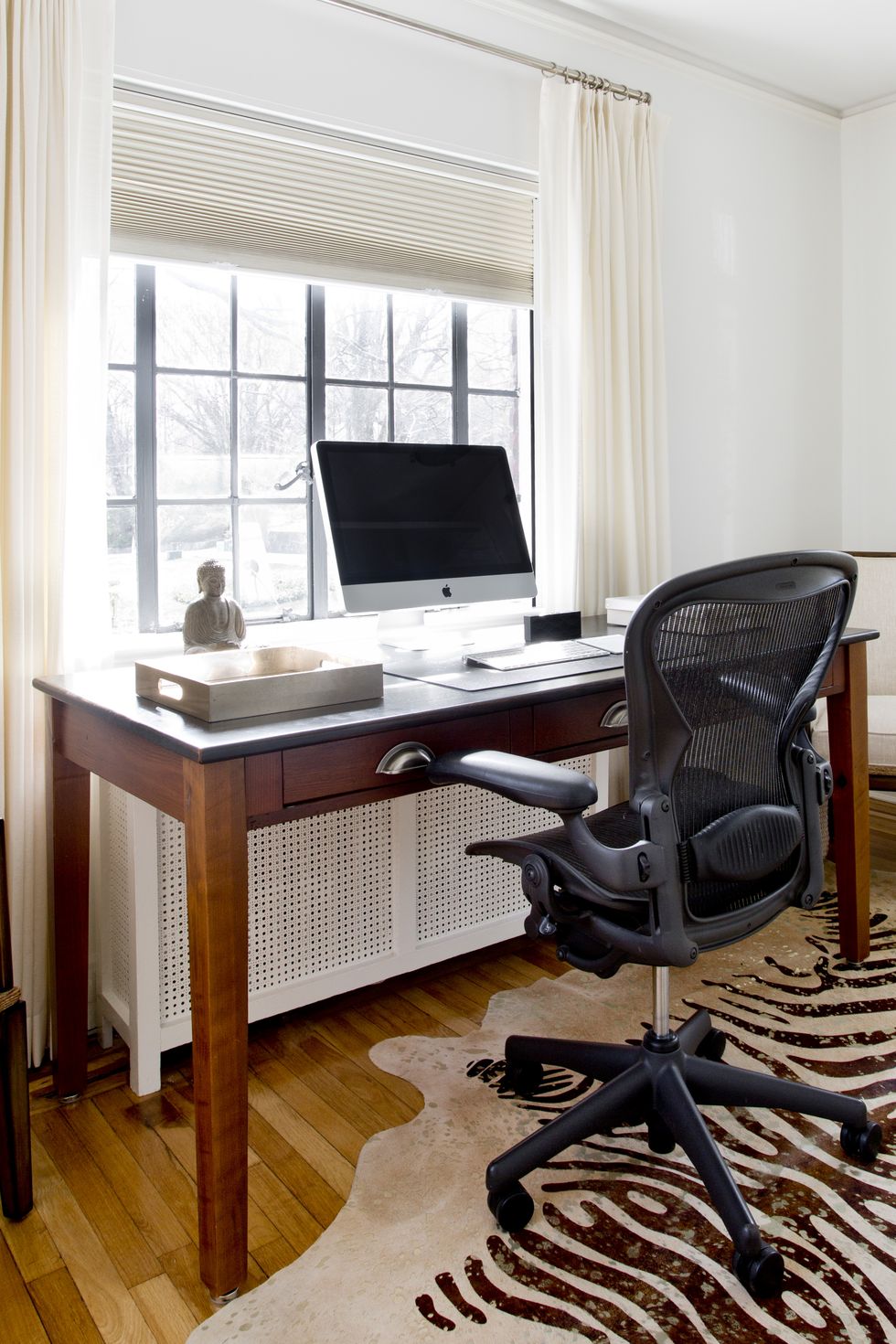 home office with zebra print rug