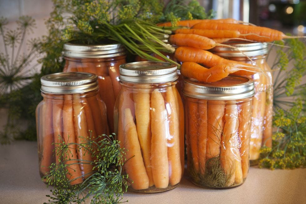Mason jar, Preserved food, Canning, Food, Pickling, Vegetable, Cucumis, Carrot, Cuisine, Ingredient, 