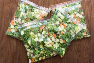 homemade frozen vegetables in a freezer bag