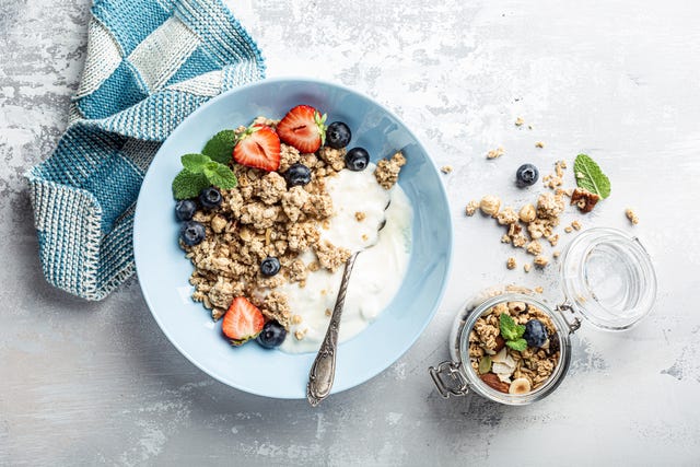 homemade granola on black plate