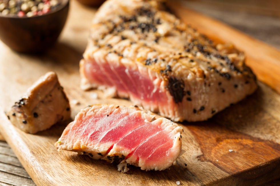 Homemade grilled tuna steak with sesame seeds