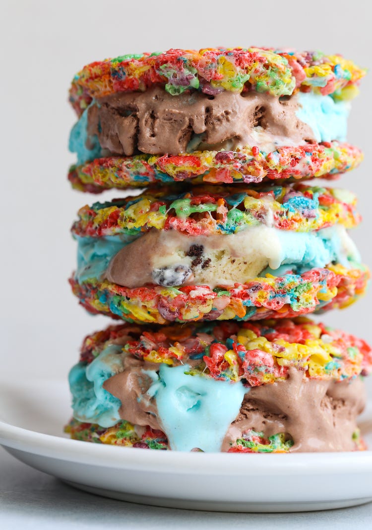 homemade ice cream sandwiches fruity pebbles