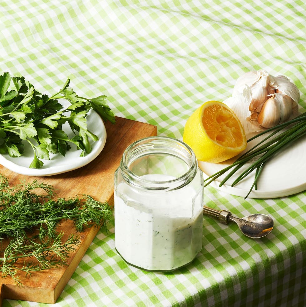 homemade ranch dressing in a glass bottle