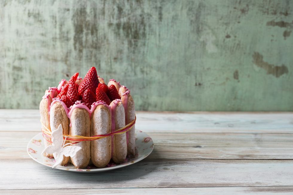 Homemade strawberry cake with ladyfingers