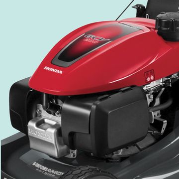 a red and black lawn mower