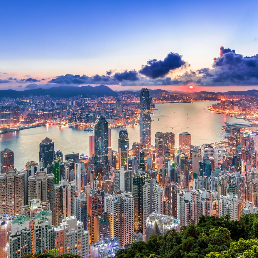 hong kong city view from peak at sunrise