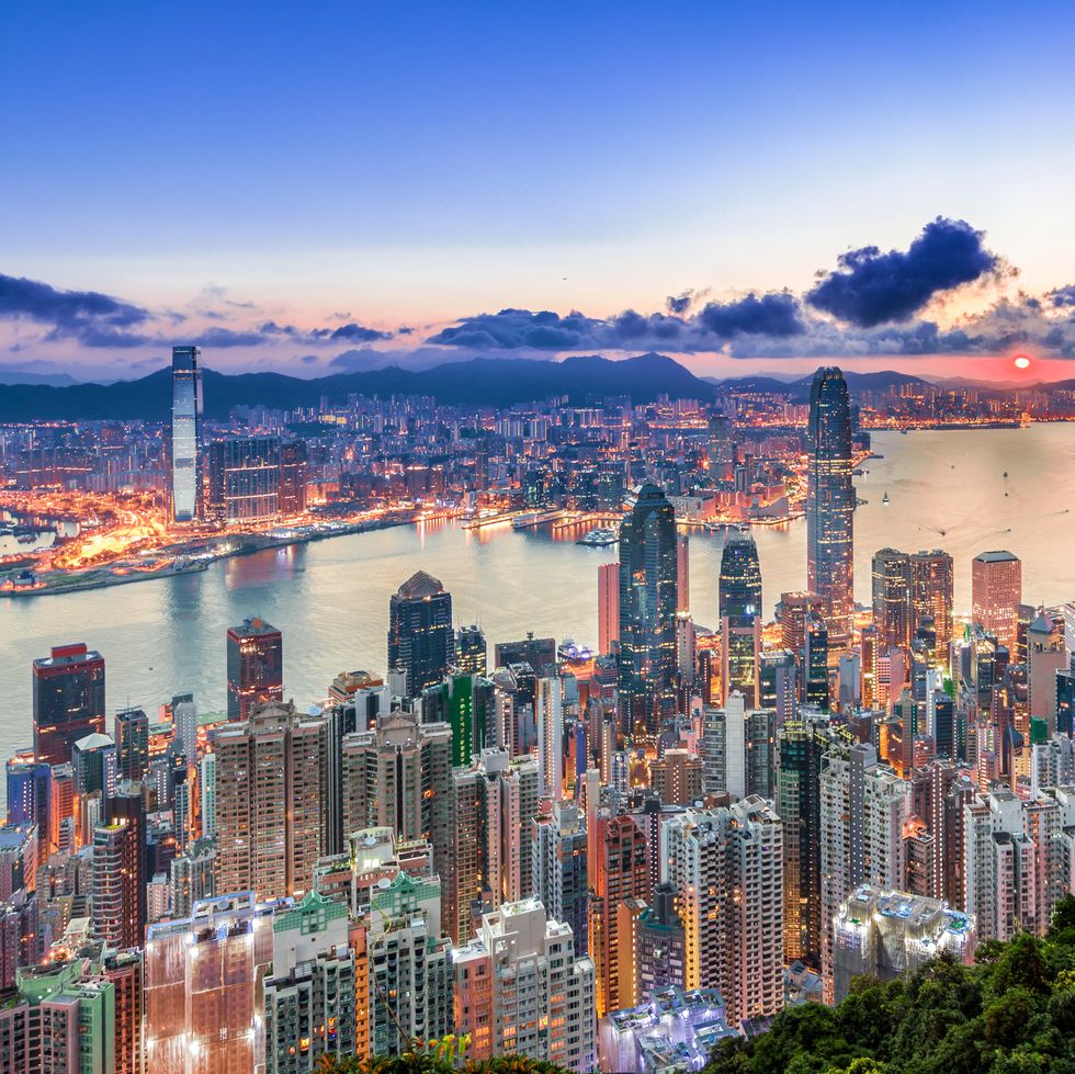 hong kong city view from peak at sunrise