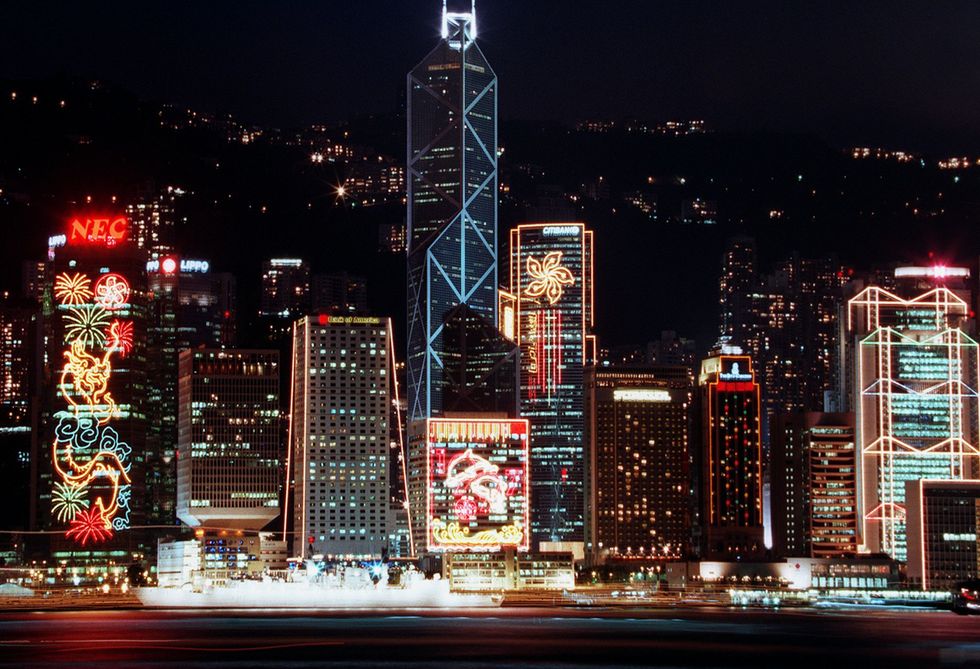 Hong Kong's skyscrapers are illuminated