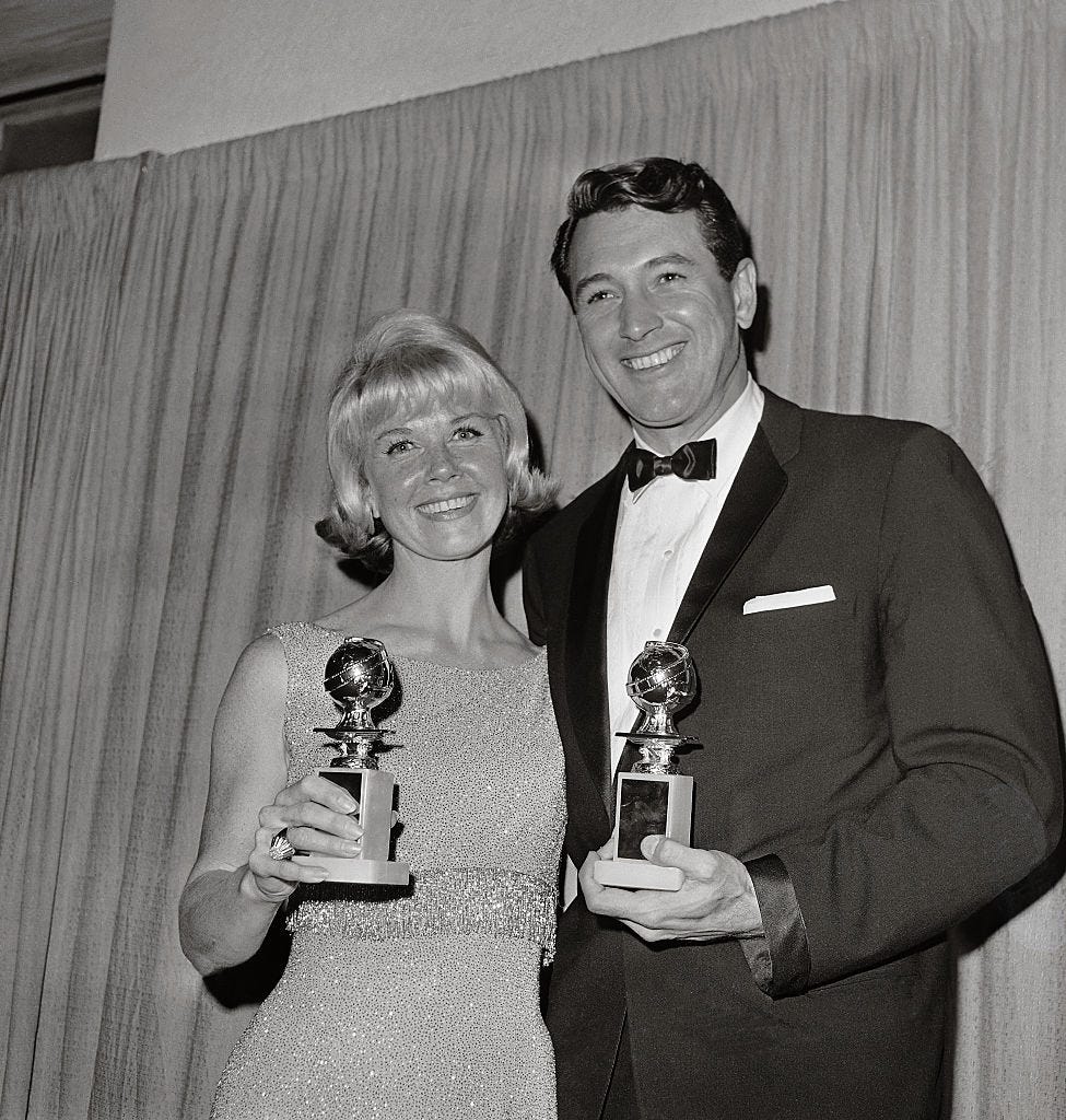 Doris Day and Rock Hudson Winning Golden Globes