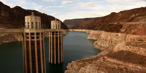 intake towers for water to enter to generate electricity and provide hydroelectric power stand during low water levels due the western drought on july 19, 2021 at the hoover dam on the colorado river at the nevada and arizona state border   the lake mead reservoir formed by the hoover dam on the nevada arizona border provides water to the southwest, including nearby las vegas as well as arizona and california, but has remained below full capacity since 1983 due to increased water demand and drought, conditions that are expected to continue photo by patrick t fallon  afp photo by patrick t fallonafp via getty images