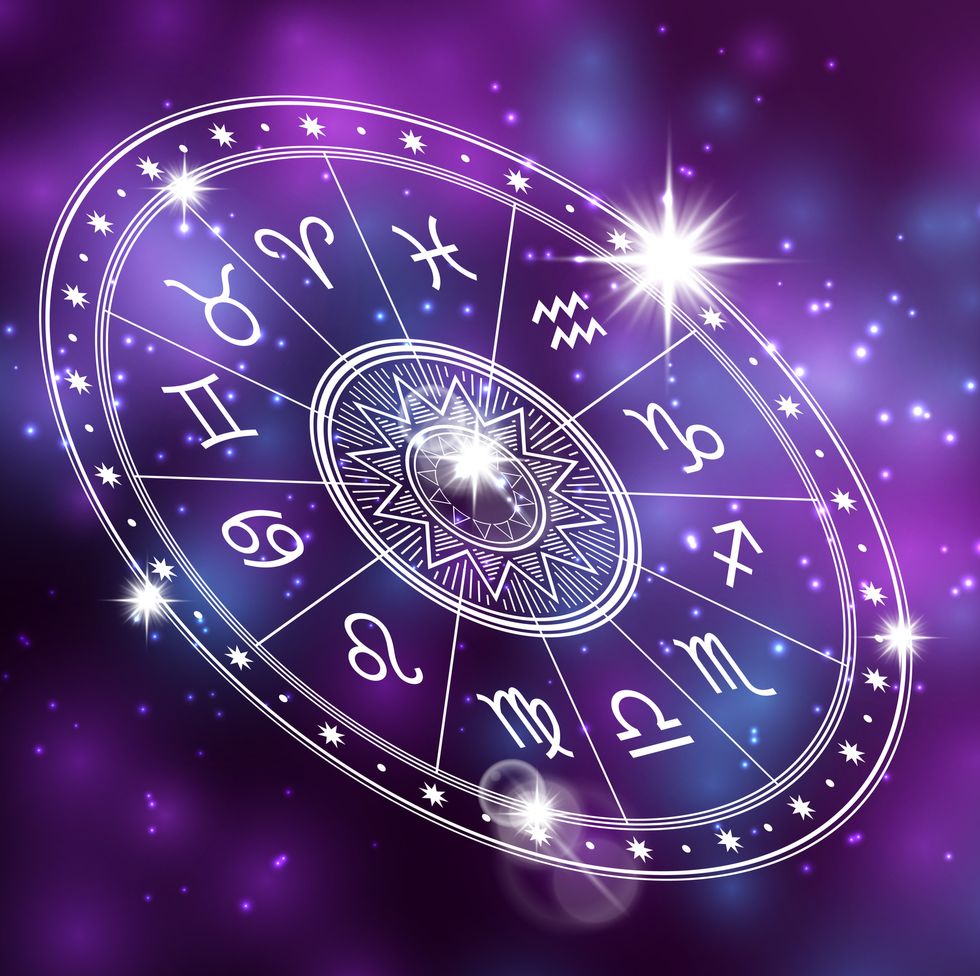 horoscope circle on shiny backgroung   space backdrop with white astrology circle
