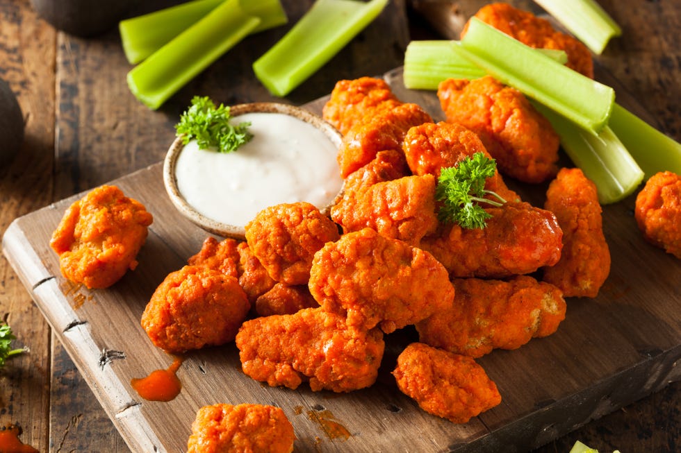 hot and spicy boneless buffalo chicken wings platter