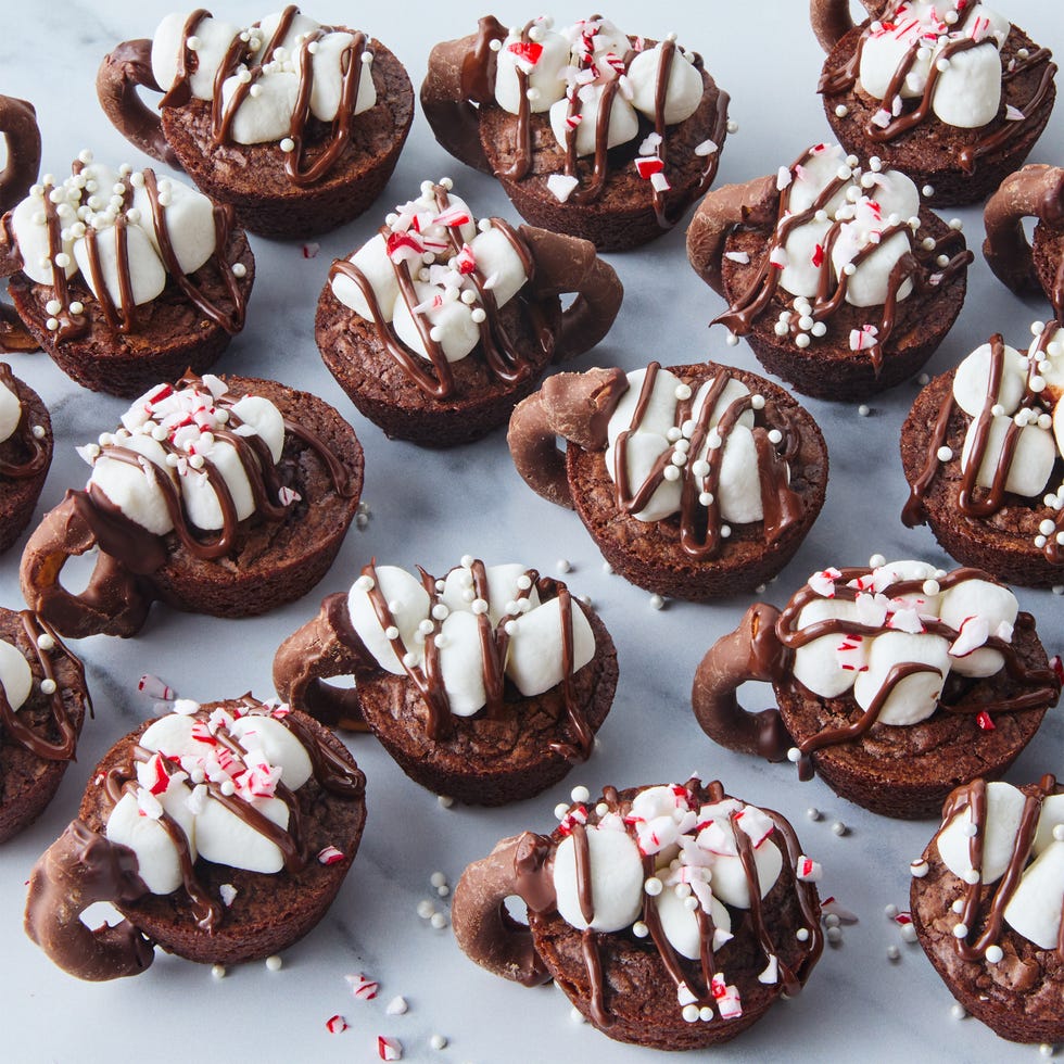 mini brownies filled with chocolate and topped with marshmallows