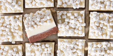 layered fudge with chocolate and marshmallow layers topped with mini marshmallows