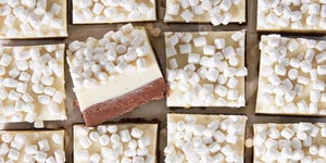 layered fudge with chocolate and marshmallow layers topped with mini marshmallows