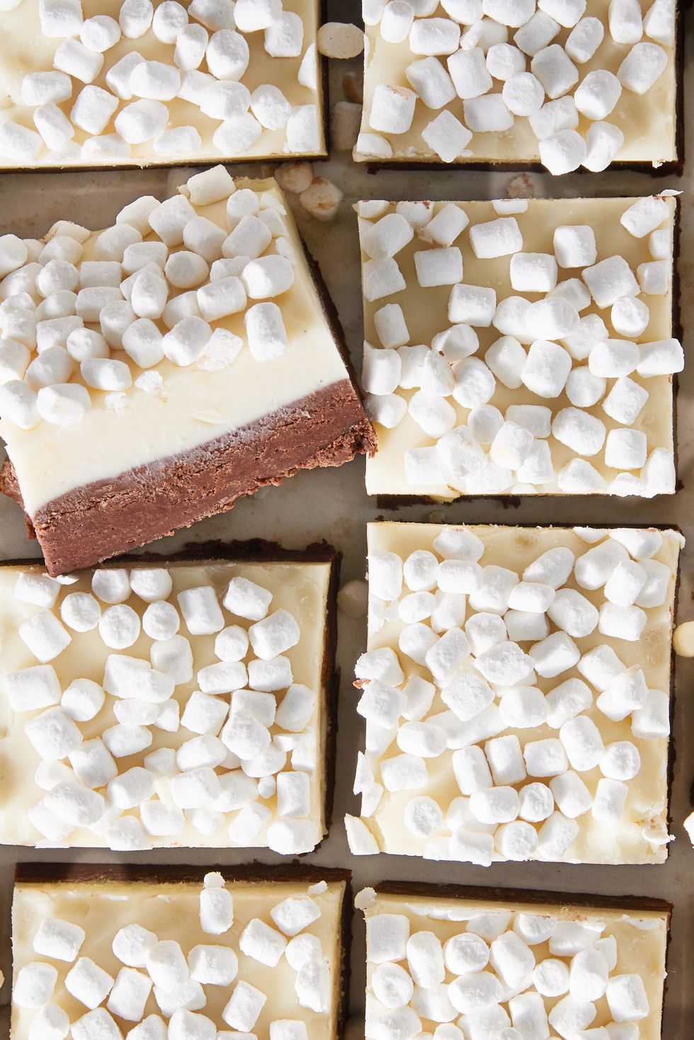 hot chocolate fudge topped with mini marshmallows