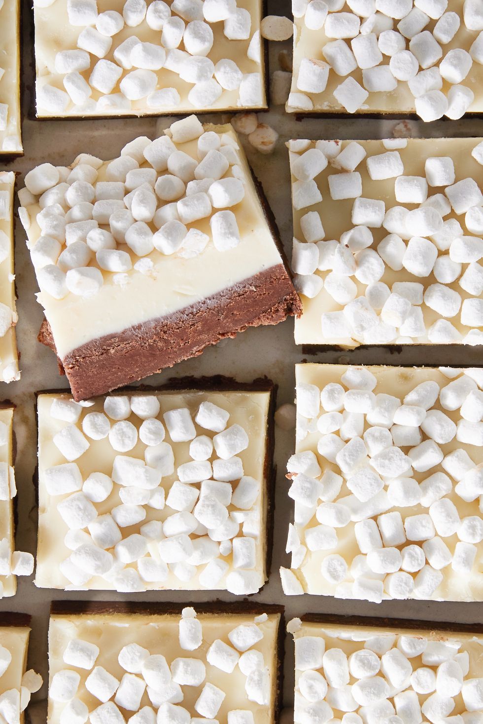 hot chocolate fudge topped with mini marshmallows