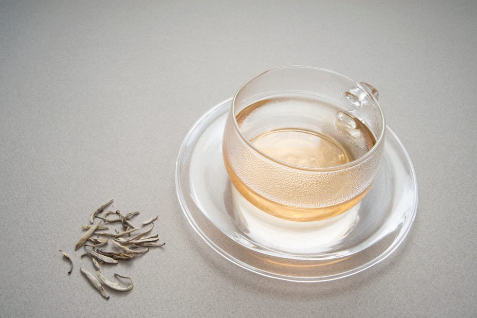 hot cup of silver needle tea