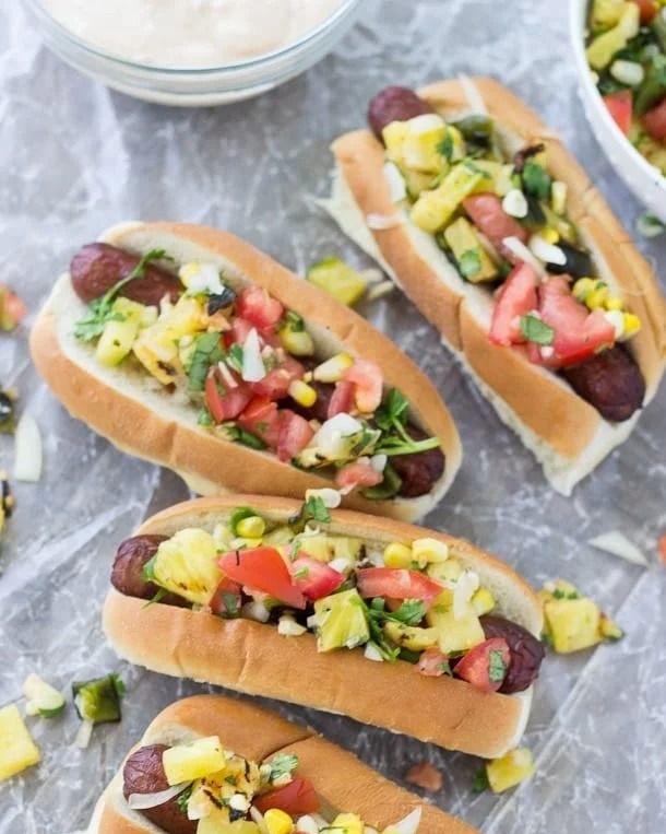hot dog recipes hot dogs with grilled corn relish and chipotle mayo