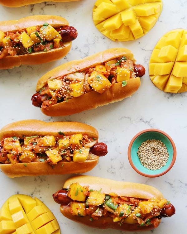 hot dog recipes mango kimchi hot dogs