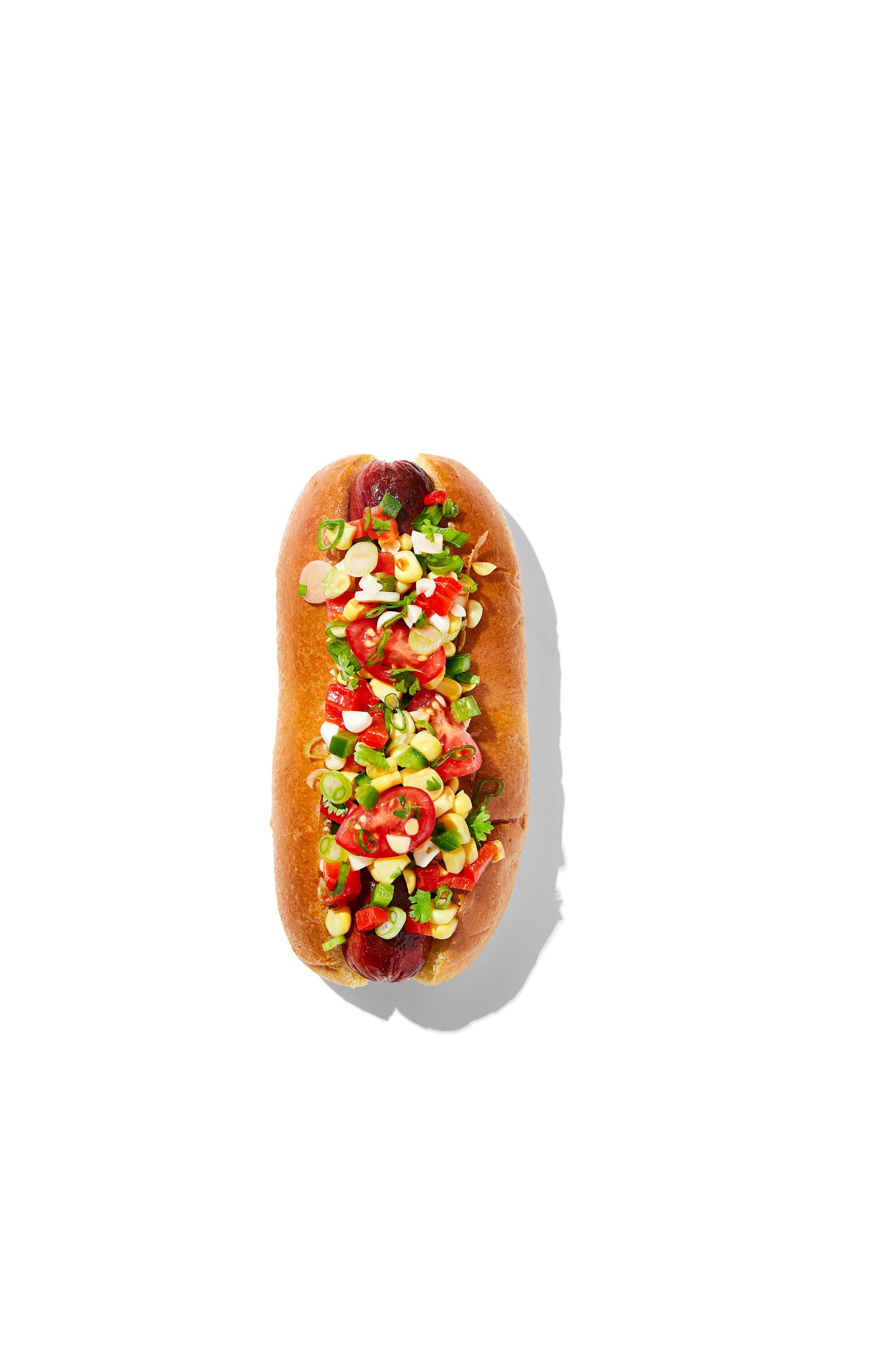 Gourmet Hot Dogs with Healthy Colorful Toppings