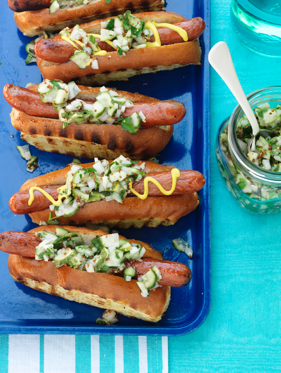 july 4th recipes hot dogs with pickle and parsley relish