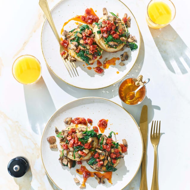 hot honey, chorizo and mushroom crumpets