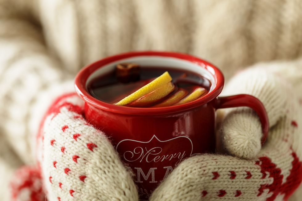 hot mulled wine in red mug