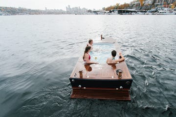hot tub boat on a lake