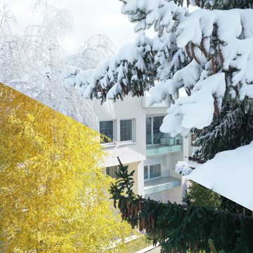 house between summer, autumn and winter