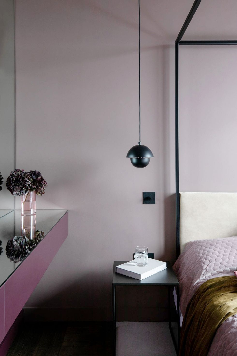 light purple bedroom with black light