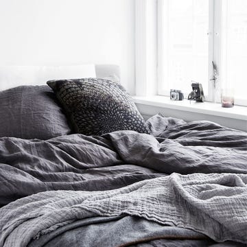 Bed sheet, Bedding, Bedroom, Black, Bed, Room, Furniture, Black-and-white, Comfort, Textile, 