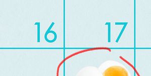 three hard boiled eggs against a blue calendar