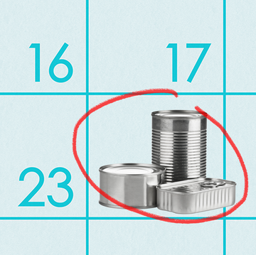 three canned foods grouped together on a calendar with a red circle around it