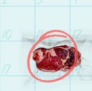 a raw steak on a calendar with a red circle around it