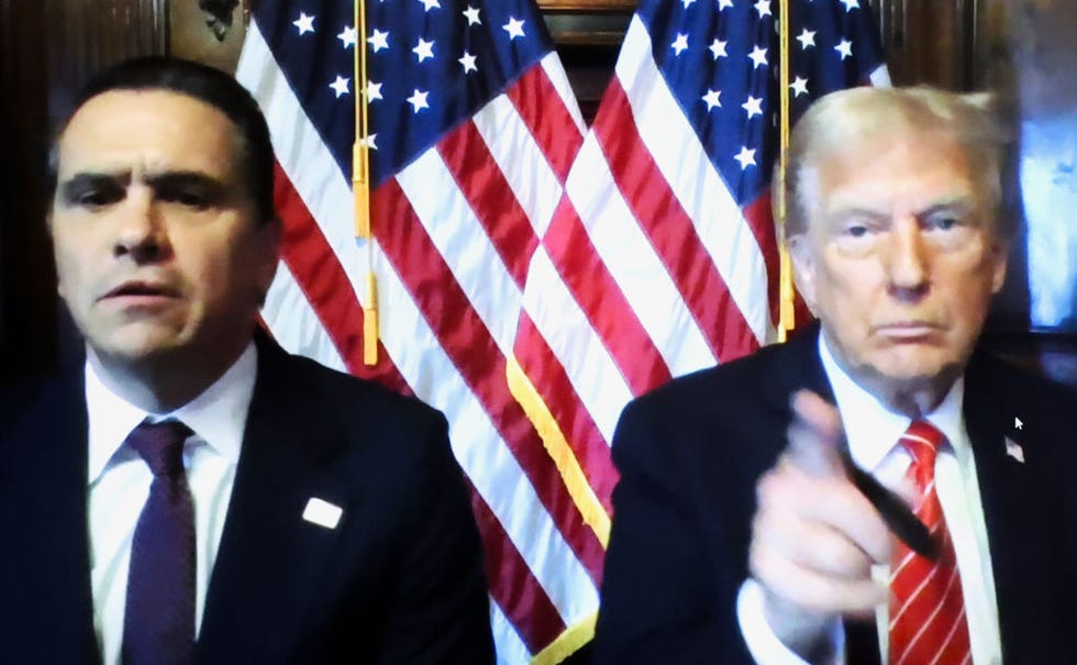 trump appears remotely for his sentencing hearing before judge juan merchan with his attorney, todd blanche