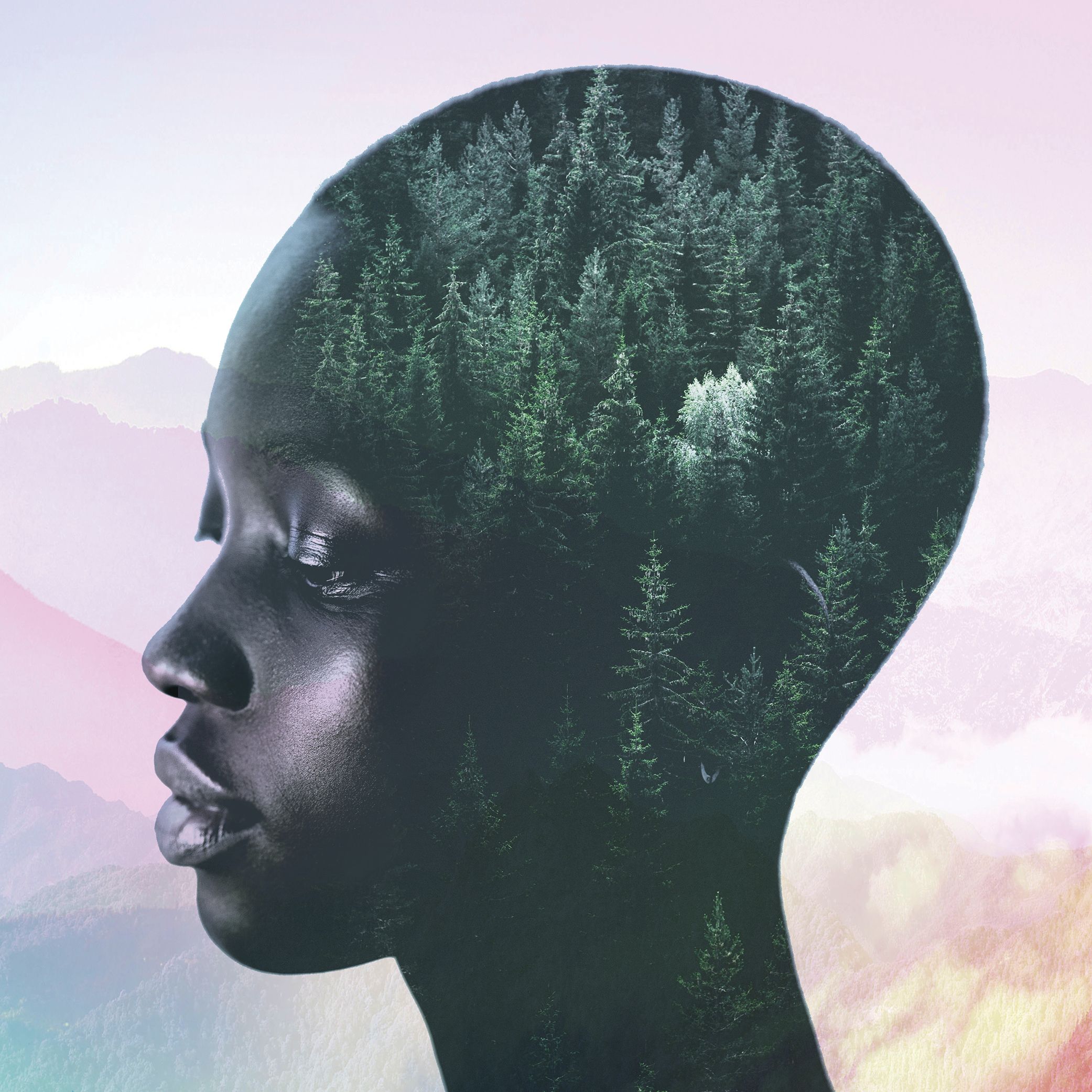 black woman overlapped with mountain landscape
