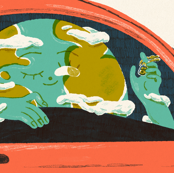 illustration of planet earth driving an electric vehicle