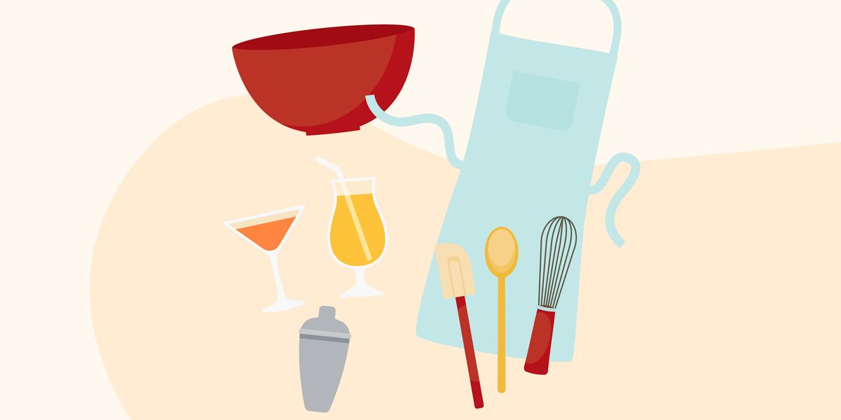 graphic showing drinks and baking tools