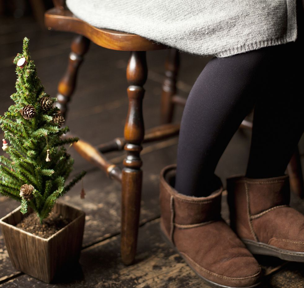 hoe to clean uggs, a person's legs and feet with a plant in a pot