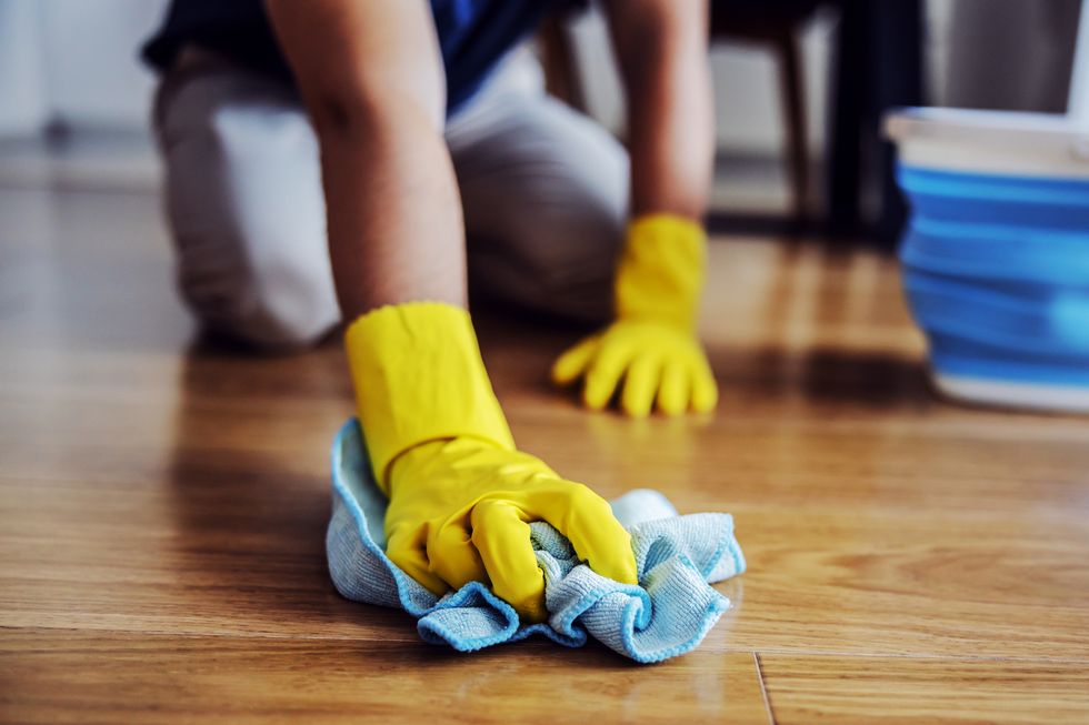cleaning hardwood floors with microfiber cloth